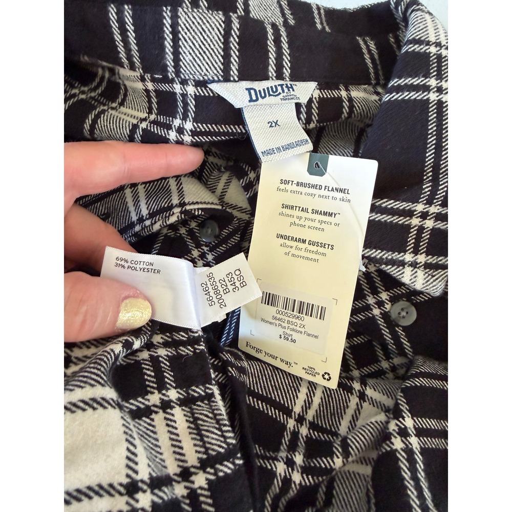 Duluth Trading Co Folklore Flannel Shirt Women's Size 2X Black White Plaid - Picture 4 of 6